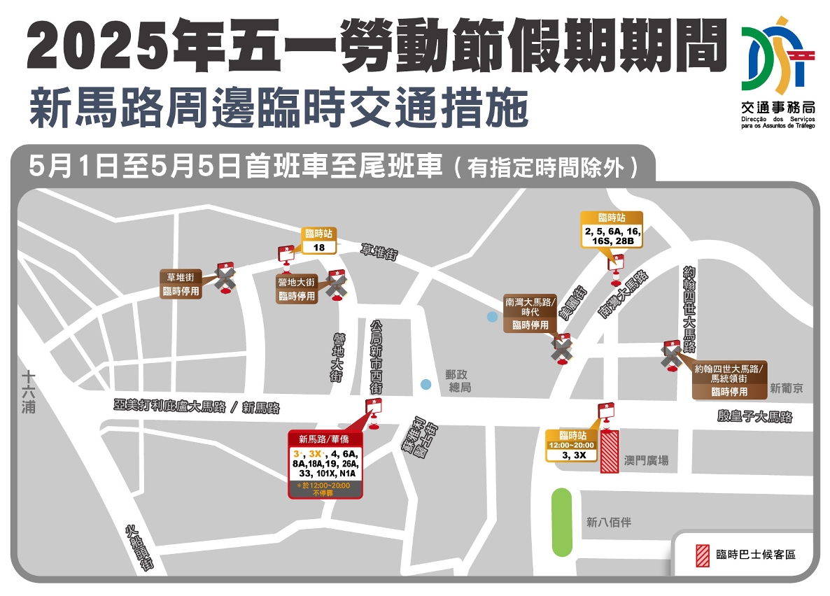 2025年五一勞動節假期期間新馬路周邊臨時交通措施