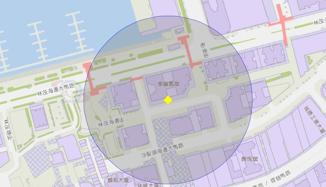 新濠天地員工車站（泉福翡翠-麥當勞附近）附近風險區域100米半徑範圍