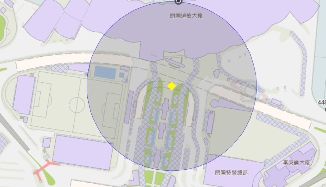 關閘巴士總站附近風險區域100米半徑範圍