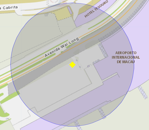 A área de risco, com um raio de 100 metros, circunda o Aeroporto Internacional de Macau