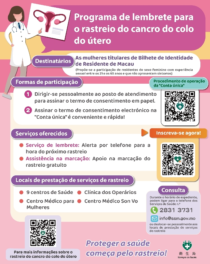 Cartaz do “Programa de lembrete para o rastreio do cancro do colo do útero”