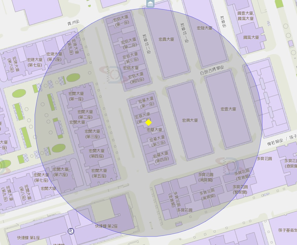 筷子基宏基大廈第2座附近風險區域100米半徑範圍