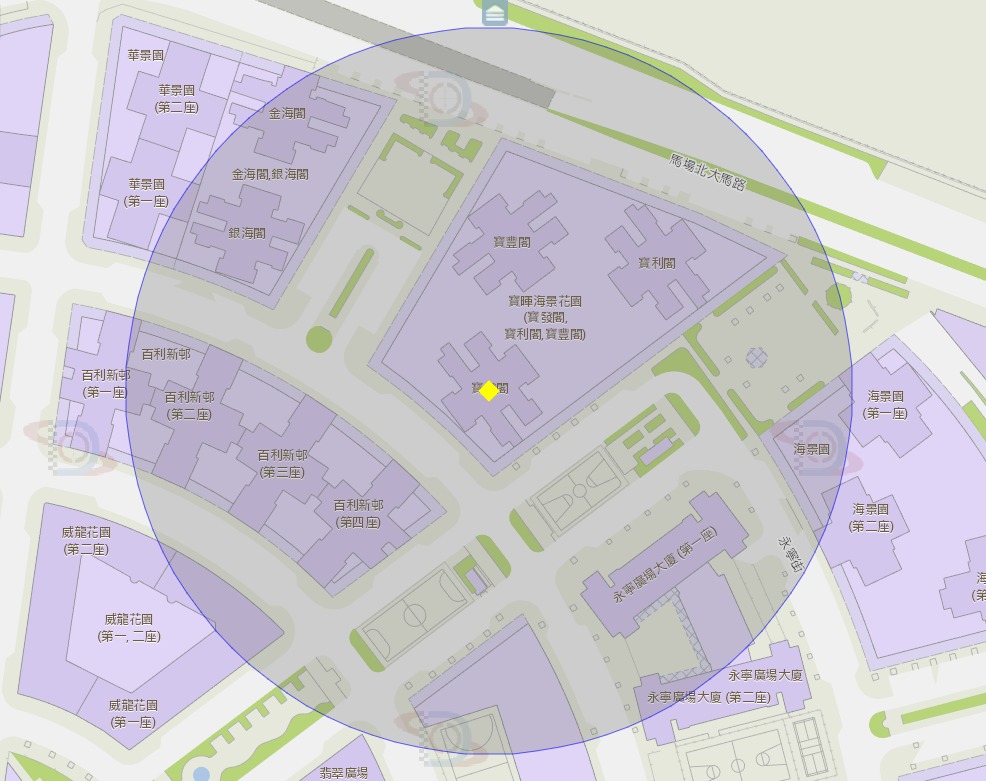 澳門菜園路261號寶暉海景花園（寶發閣）附近風險區域100米半徑範圍