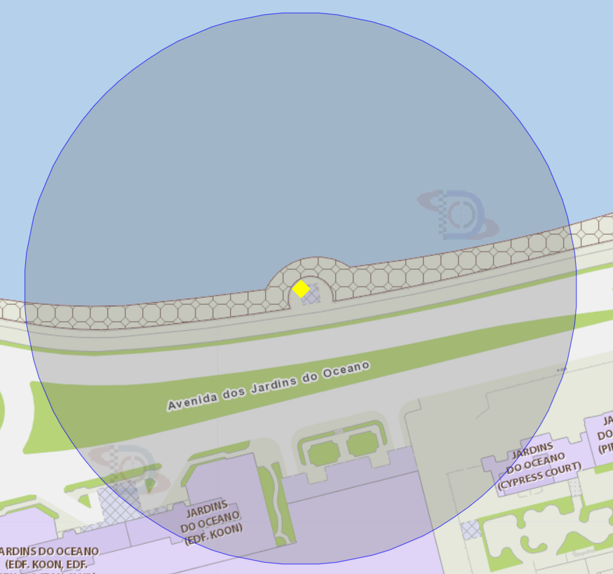 A área de risco com um raio de 100 metros, delimita a Zona de Lazer da Marginal da Taipa