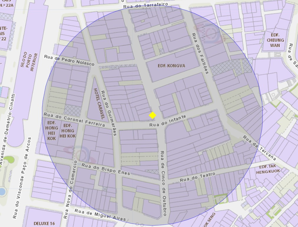 7. área de risco, com um raio de 100 metros perto da rua de cinco de outubro, nos. 86-88