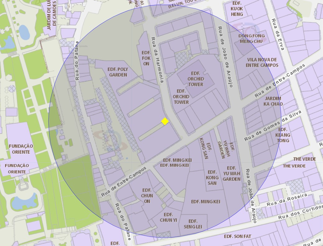 6. área de risco, com um raio de 100 metros perto da rua da harmonia, n.º 31, jardim pou lai