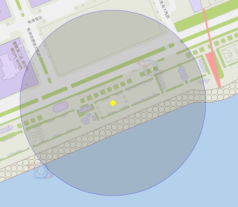 观音像海滨休憩区附近风险区域100米半径范围