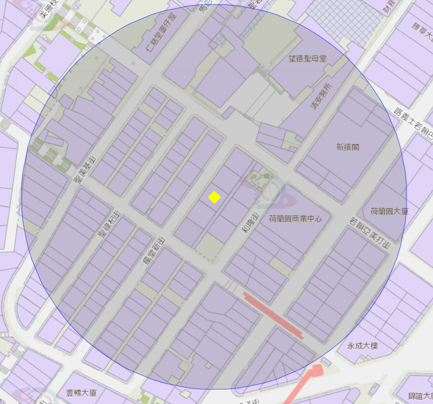 瘋堂新街30至36號附近風險區域100米半徑範圍