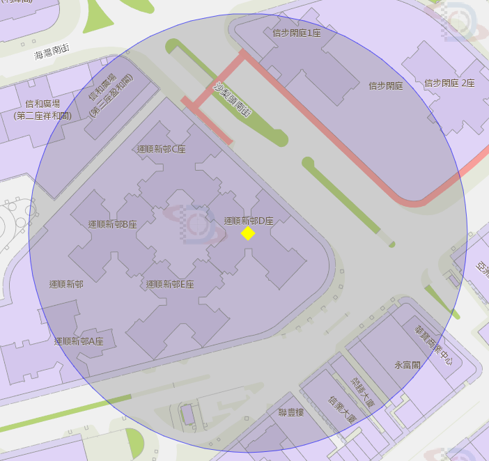 沙梨頭南街121號運順新邨d座附近風險區域100米半徑範圍