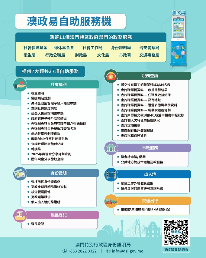 “澳政易”自助服務機服務項目