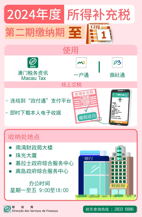 2024年度第二期所得补充税缴纳期至12月1日