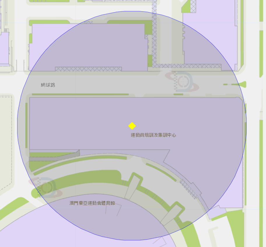 網球路運動員培訓及集訓中心附近風險區域100米半徑範圍