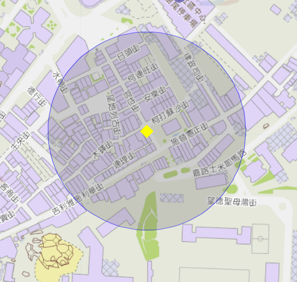 路氹官也街食肆周边风险区域100米半径范围