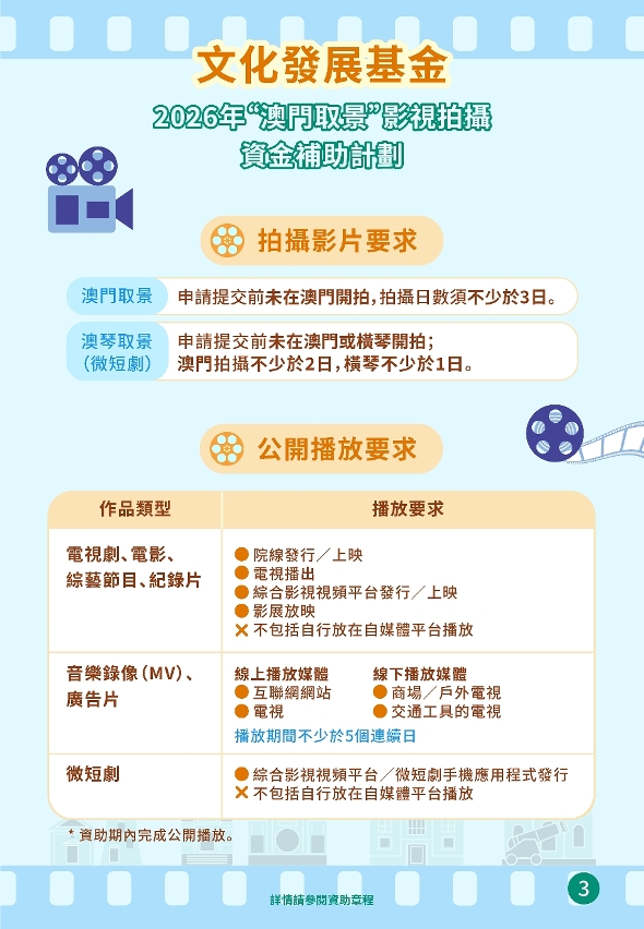 “澳門取景＂影視拍攝資金補助計劃 (3)