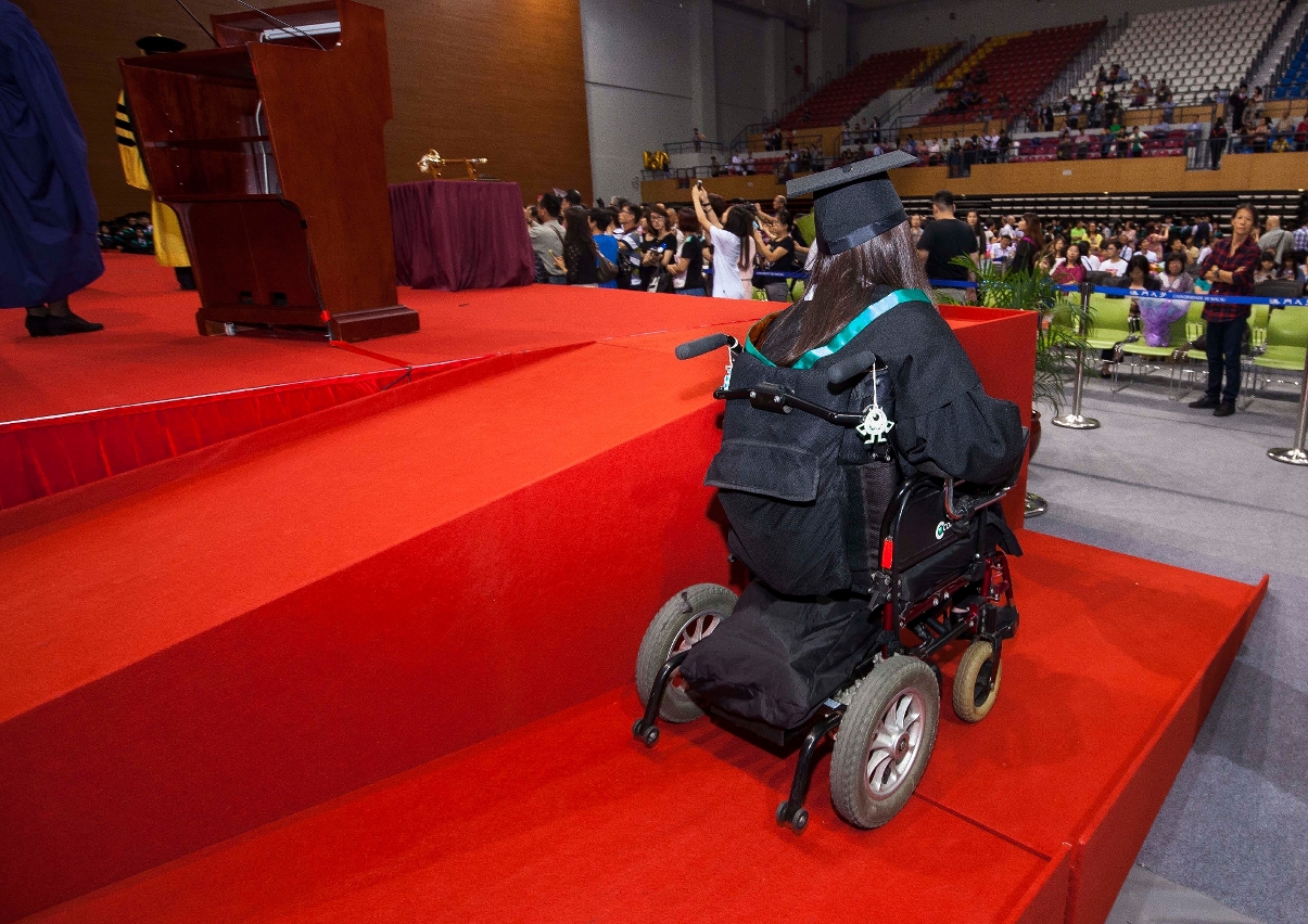 This year UM set up wheelchair ramps by the stage to facilitate graduates with disabilities