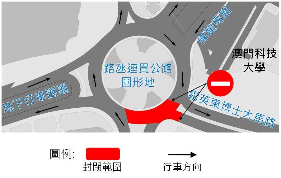 路氹連貫公路圓形地臨時交通安排示意圖