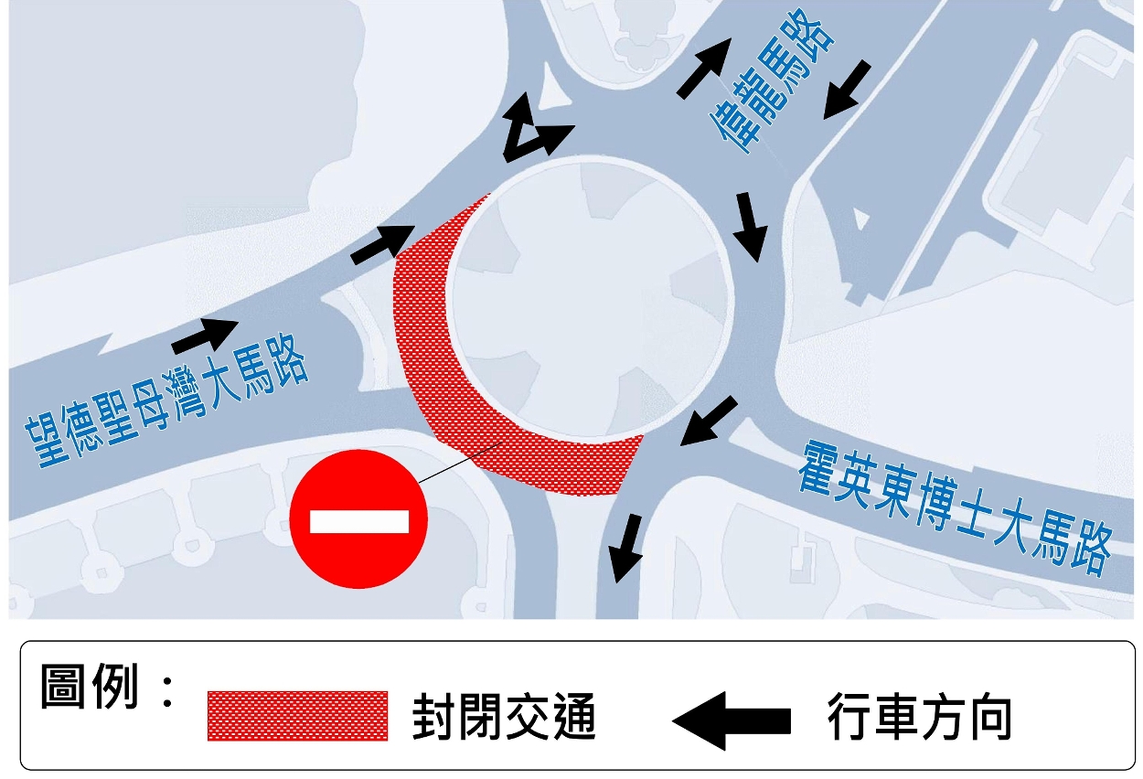 路氹連貫公路圓形地臨時交通安排示意圖