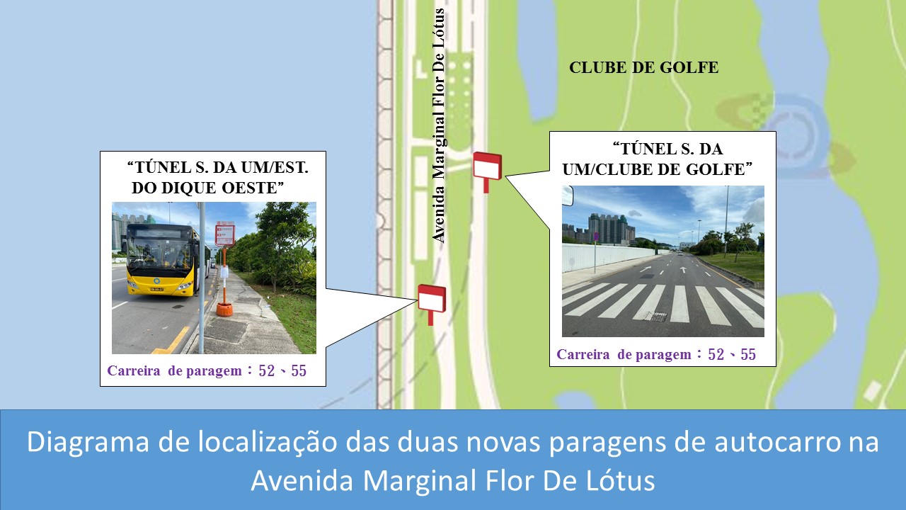diagrama de localização das duas novas paragens de autocarro na avenida marginal flor de lótus