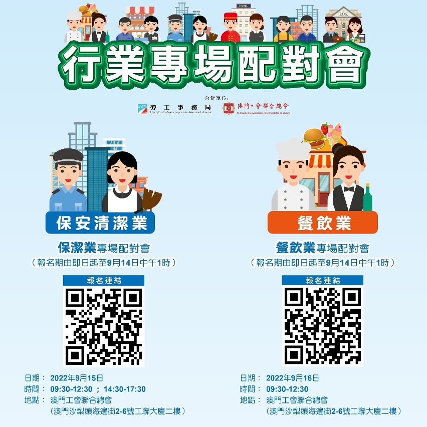 保潔業及餐飲業專場配對會190個職缺  今(9)日起接受網上報名