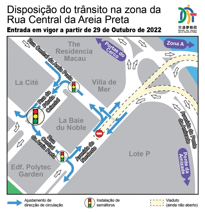 disposição do trânsito na zona da rua central da areia preta