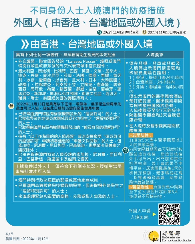 不同身份人士入境澳門的防疫措施