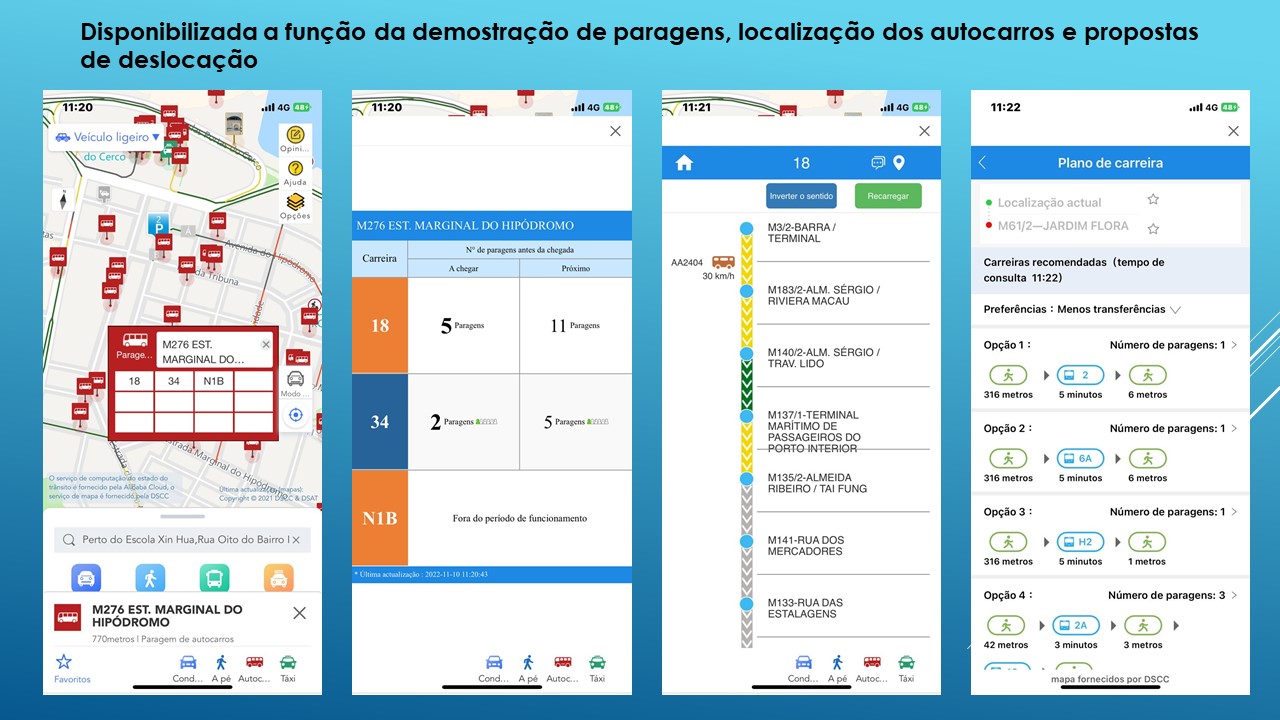 disponibilizada a função da demostração de paragens, localização dos autocarros e propostas de deslocação