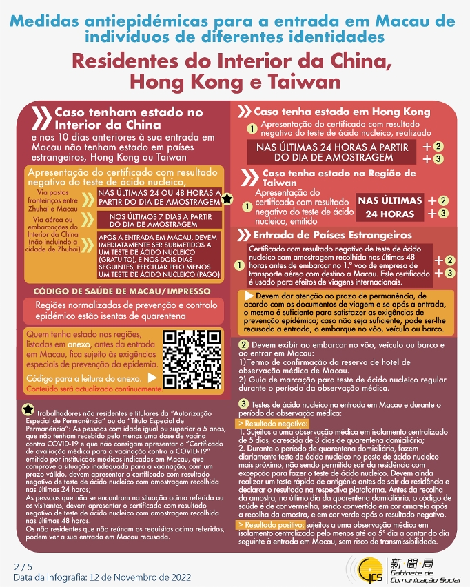 Medidas antiepidémicas para a entrada em Macau de indivíduos de diferentes identidades