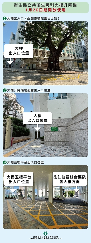 衛生局公共衛生專科大樓升降機1月20日起開放使用