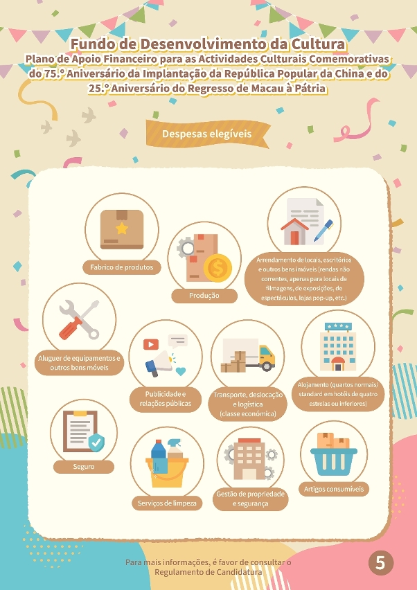 plano de apoio financeiro para as actividades culturais comemorativas do 75.º aniversário da implantação da república popular da china e do 25.º aniversário do regresso de macau à pátria (5)