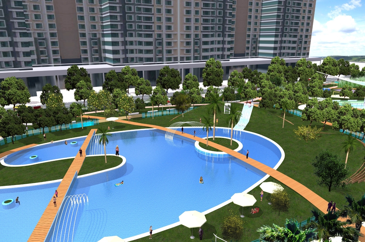 公園內人工湖和泳池設計