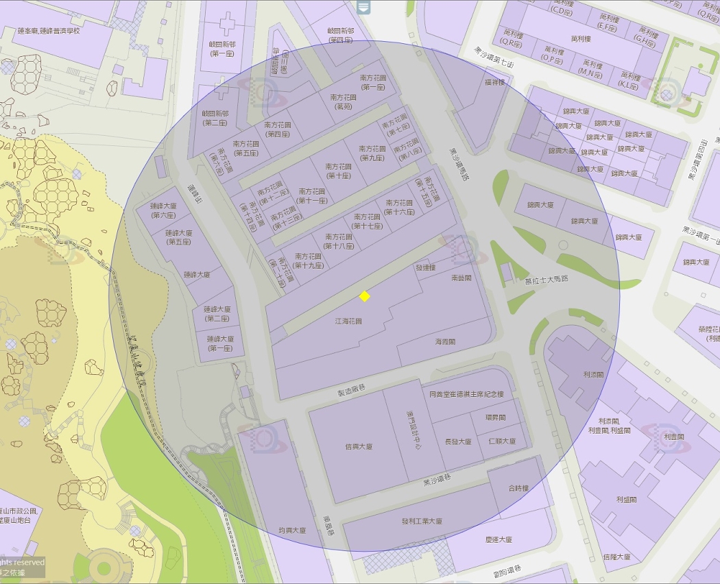 莲峰街江海花园附近风险区域100米半径范围
