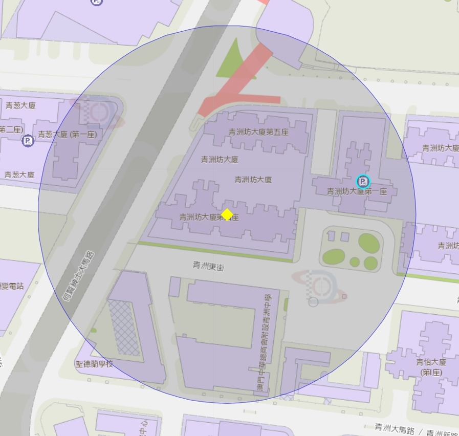 青洲坊大厦第四座附近风险区域100米半径范围