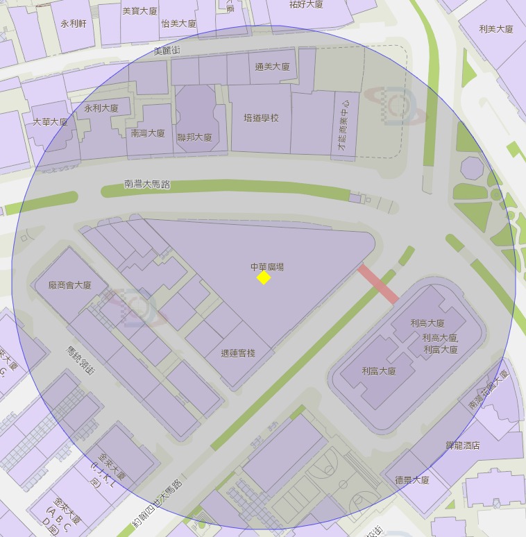 中华广场附近风险区域100米半径范围
