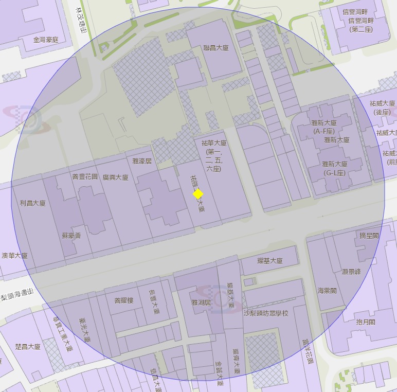 祐強工業大廈附近風險區域100米半徑範圍