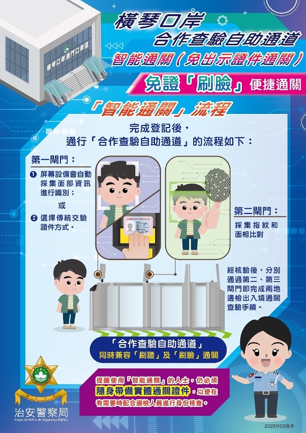 橫琴口岸推「智能通關」，便利人員往來澳琴