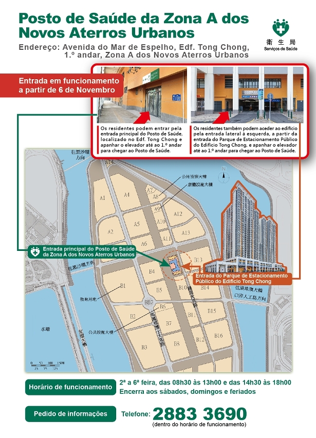 Infografia sobre o Posto de Saúde da Zona A dos Novos Aterros Urbanos