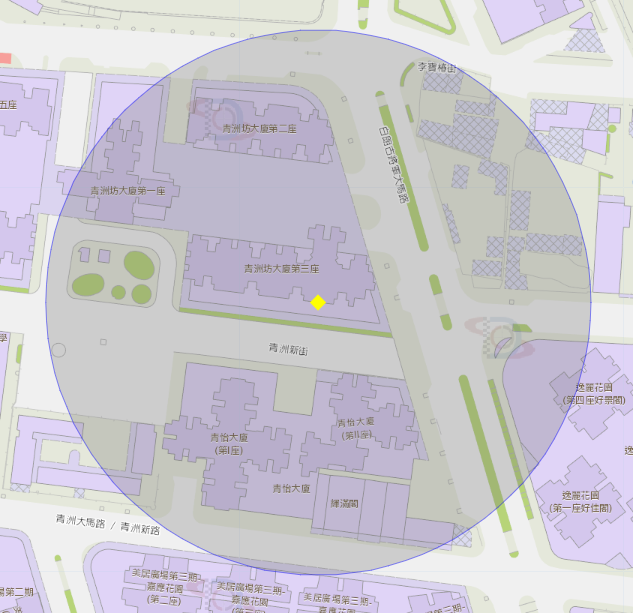 青洲新街青洲坊大厦第三座附近风险区域100米半径范围