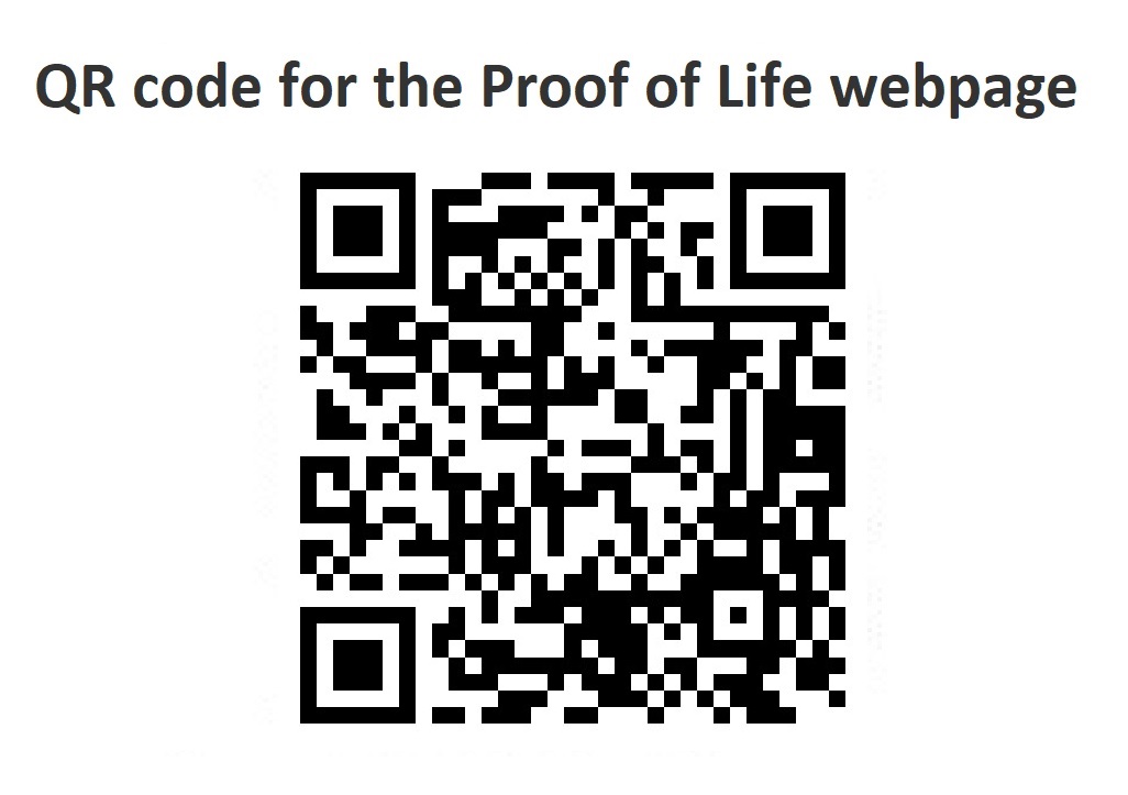 QR code for the Proof of Life webpage