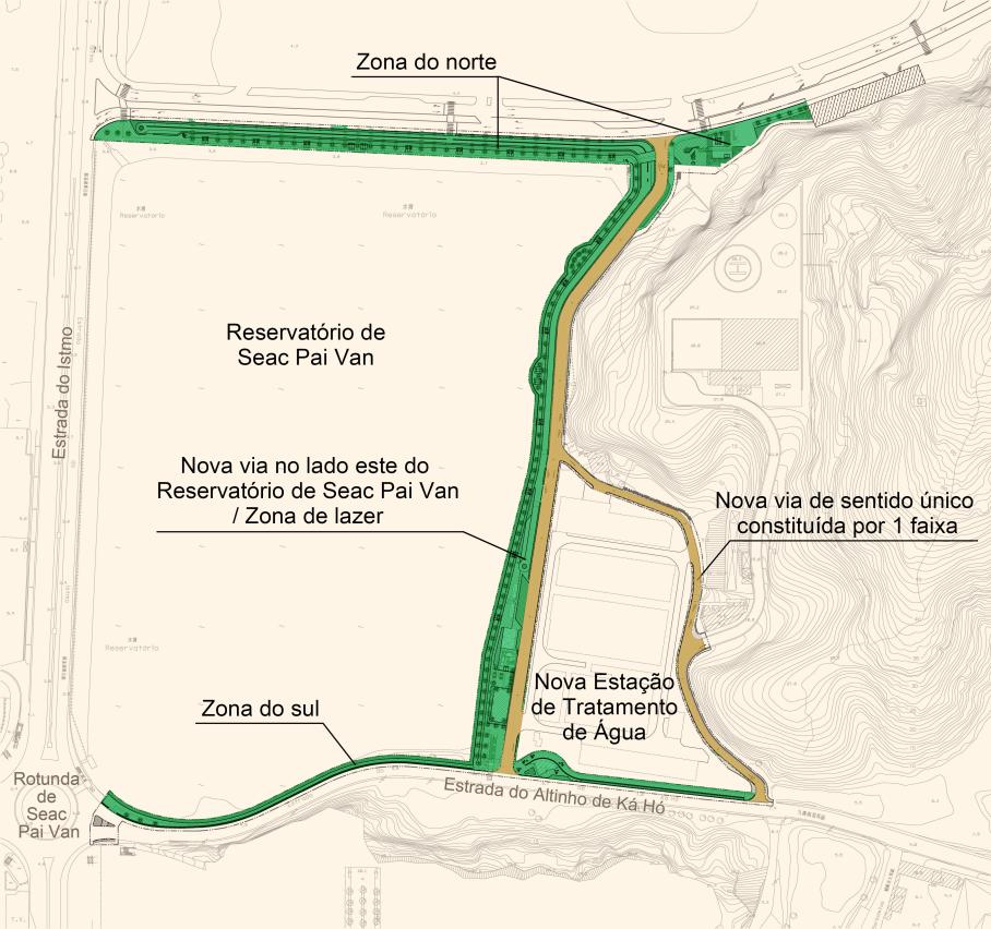 planta de localização onde serão construídas as novas vias no reservatório de seac pai van e a zona de lazer