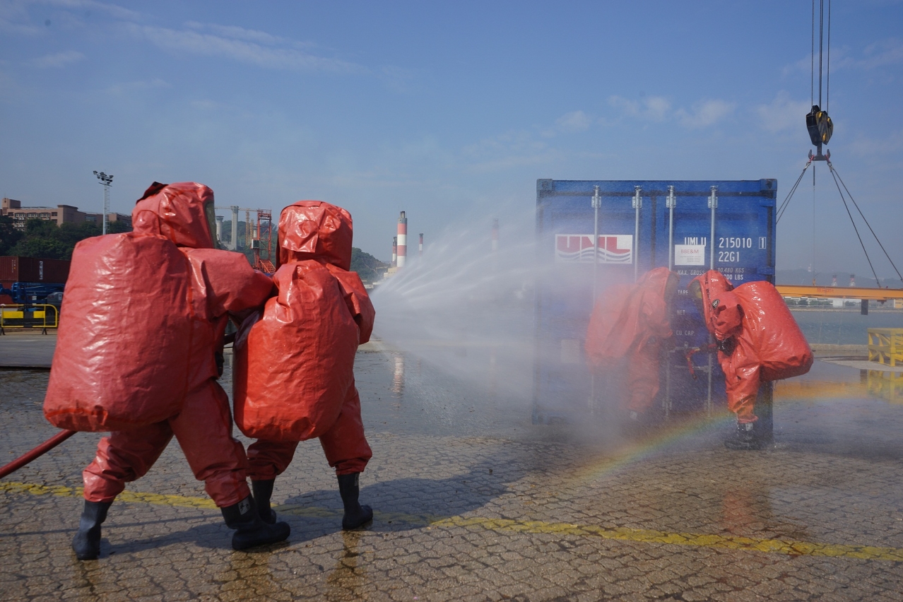 Simulacro de incêndio e evacuação no Cais de Contentores do Porto de Ká-Hó