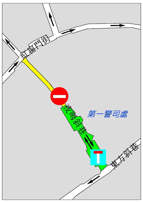 夜呣斜巷交通改動示意圖
