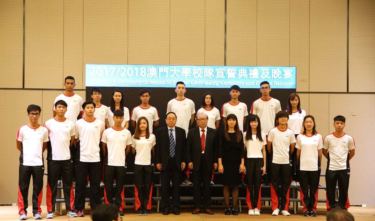 A group photo of representatives of the sports teams