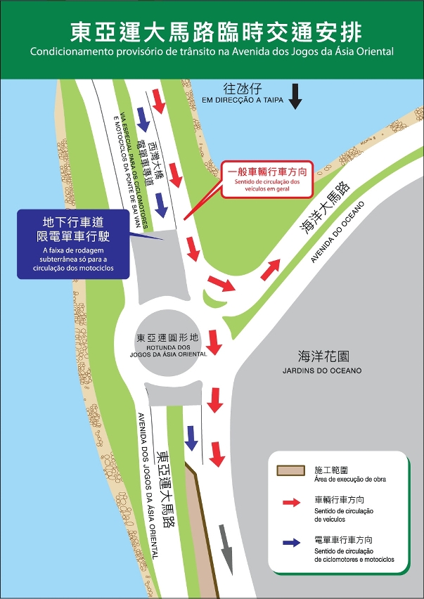 Condicionamento provisório de trânsito na Avenida dos Jogos da Ásia Oriental