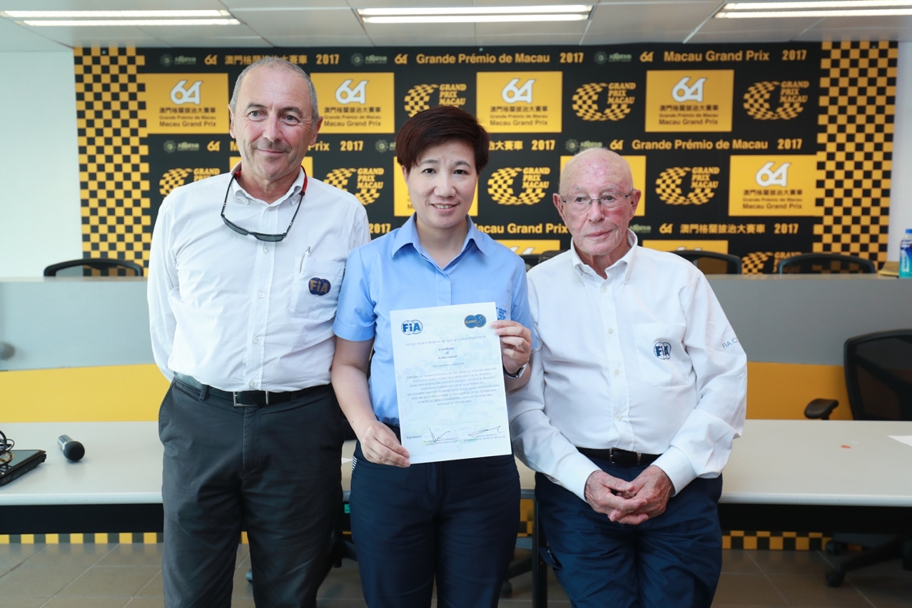 Certificado emitido pela FIA à Comissão Organizadora do Grande Prémio de Macau