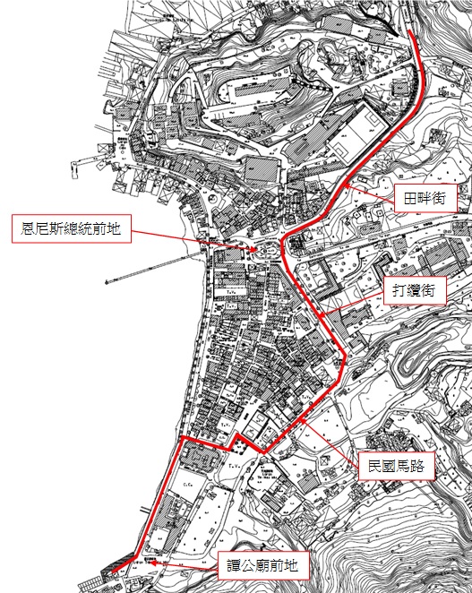 譚公廟前地至田畔街污水壓力管更換工程範圍