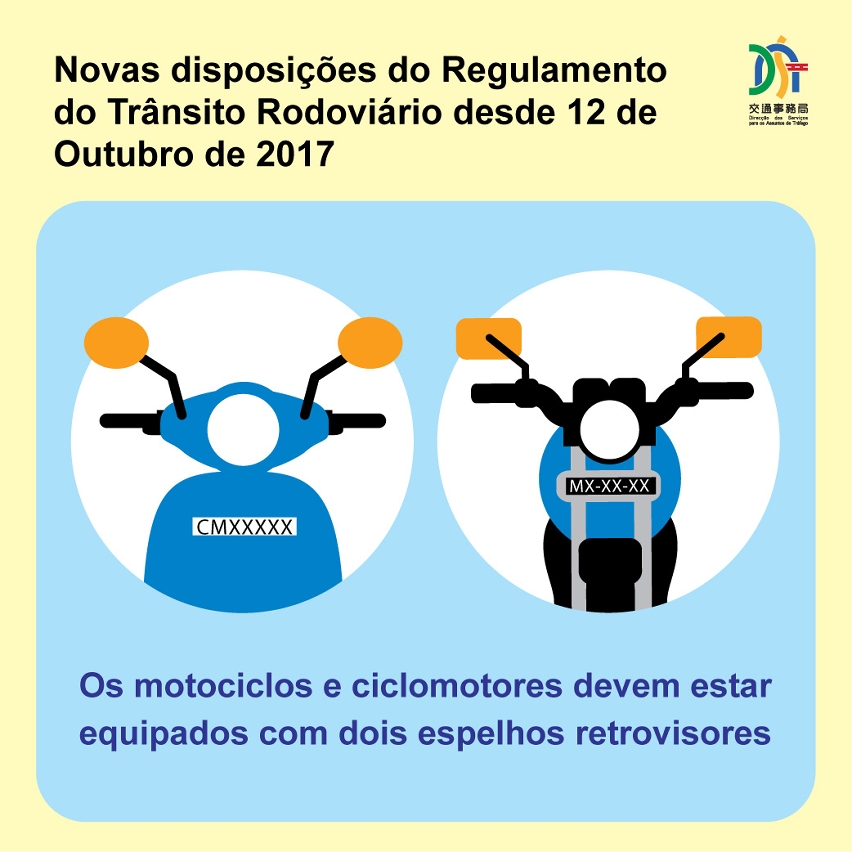 Os motociclos e ciclomotores devem estar equipados com dois espelhos retrovisores