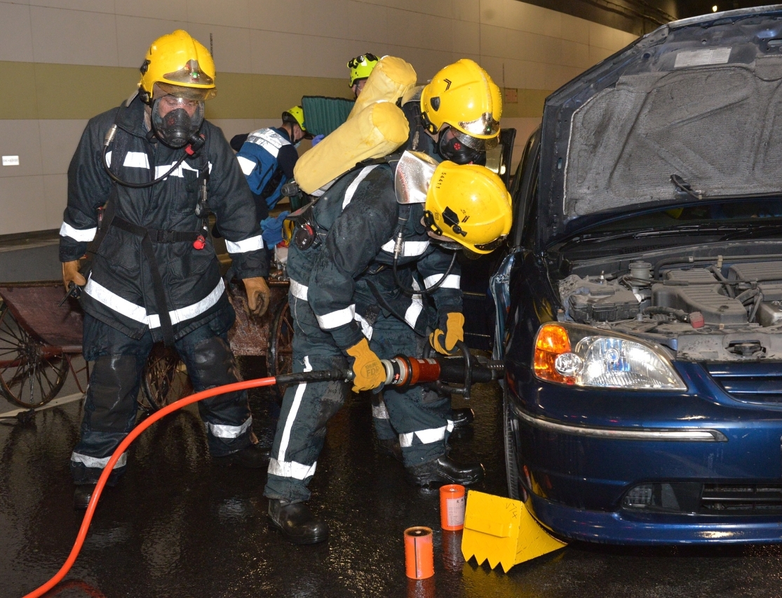 Fire and rescue exercise for traffic accident in underwater tunnel of new campus of University of Macau at Hengqin