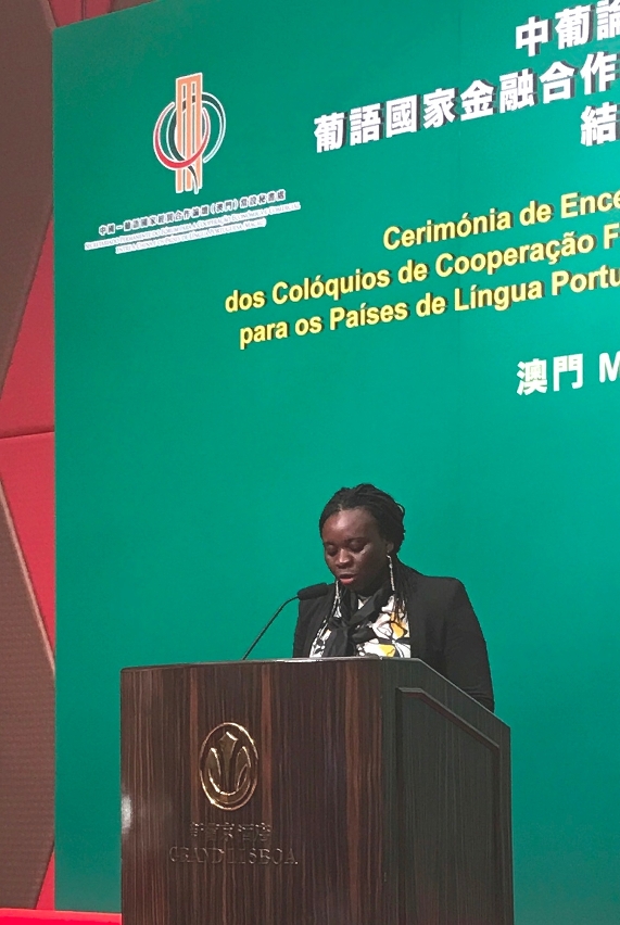 O Chefe Rotativo do “Colóquio de Cooperação da Capacidade Produtiva para os Países de Língua Portuguesa” a proferir o seu discurso