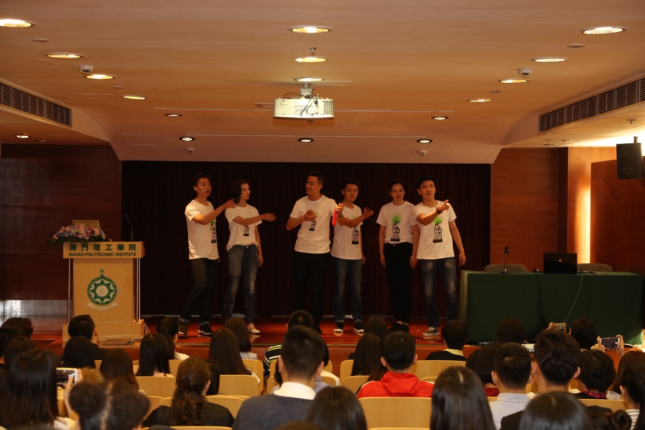 Students from the Communication University of China perform an amusing clapper talk - tongue twister show