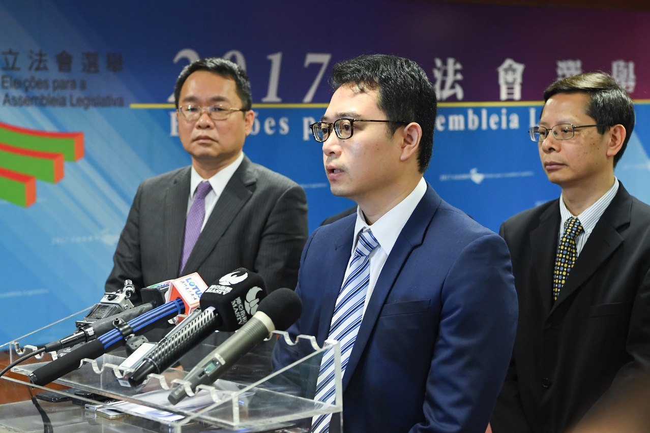 The Chairman of the Electoral Affairs Commission for the Legislative Assembly Election, Mr Tong Hio Fong, meets the press.